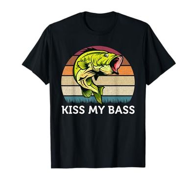 Kiss My Bass Design carino pesca con spigola vintage Maglietta