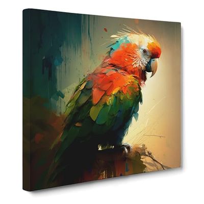 Parrot Expressionism Canvas Wall Art Print Ready to Hang, Framed Picture for Living Room Bedroom Home Office Décor, 50x50 cm (20x20 Inch)