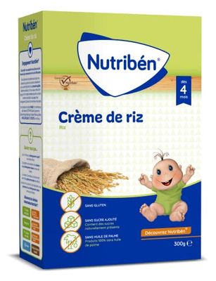 Nutribén Crème de riz à partir de 4 mois, 300 g | Bouillie de céréales bebe riz | Bouillie pour bébé | Sans Gluten et sans trace de lait