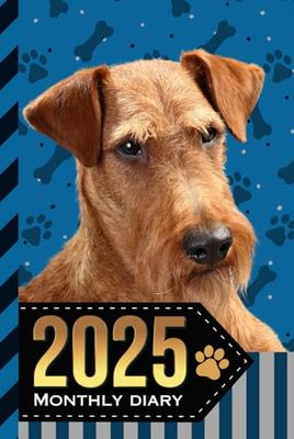 2025 Monthly Diary: With Notebook / Hardcover / 6x9 Dated Personal Organizer And 100 Blank Lined Journal Pages Combo / Organizing Gift / Irish Terrier Dog Art on Paw Print Pattern Cover