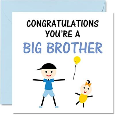 Nieuwe Baby Card - Gefeliciteerd Je bent een Big Brother Pasgeboren Baby Kaarten, Goed gedaan Gefeliciteerd Nieuwe Baby Kaarten, Welkom in de Wereld Home Gifts, 145mm x 145mm Baby Wenskaarten voor