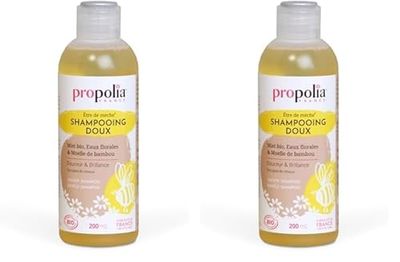 PROPOLIA - Bio - Shampoing Doux - Miel, Moelle de Bambou & Eaux Florales - Hydrate et protège les cheveux - usage quotidien - Enfants et Adultes - Fabriqué en France - 200 ml (Lot de 2)