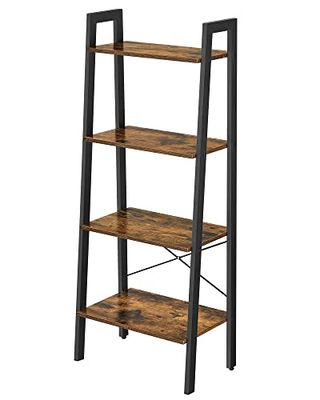 VASAGLE Prateleira de escada, prateleiras de 4 níveis, para sala de estar, quarto, cozinha, escritório em casa, estilo industrial, moldura de aço, castanho rústico e preto LLS44X