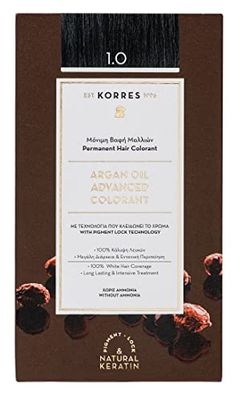 KORRES Coloration Permanente aux Extraits Végétaux Couvre 100% des Cheveux Blancs sans Ammoniaque/PPD 1.0 Noir, 1 Unité