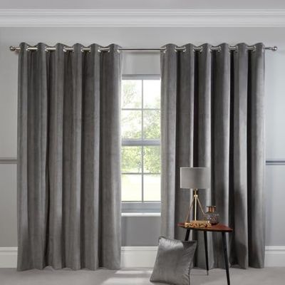 Sundour Abington Thermally Lined Velvet Eyelet Curtains Slate Grey 90x90