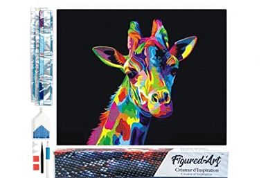 Figured’Art Diamond Painting Broderie Diamant 40x50cm Toile Entière Roulée avec Strass Perles Carrés - Girafe Pop Art - Kit Complet Animaux 5D DIY Activité Manuelle Loisirs Créatifs Adultes