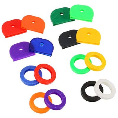 Merriway BH06876 (64 Pcs) Assorted Colours Key Cap Cover Identifier Tags with Rings - Pack of 64 Pieces