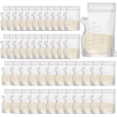 HORJOR 55 st förvaringspåsar för bröstmjölk, 237 ml, engångsmjölkförvaringspåsar med Easy Pour Pip, för amning, 250 ml frysfria förvaringspåsar för kylning