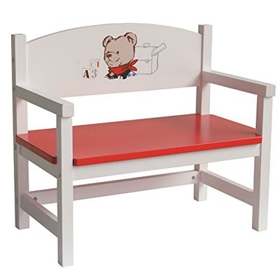 roba Banc de Poupée Teddy College - Accessoires Maison Poupée - Meubles de Jeu - Bois Laqué Blanc et Rouge