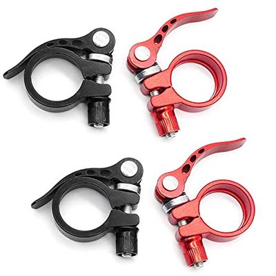 Lot de 4 pinces de selle de vélo à dégagement rapide Noir - Rouge - En alliage d'aluminium - Pour vélo de route - 27,2 mm/28,6 mm