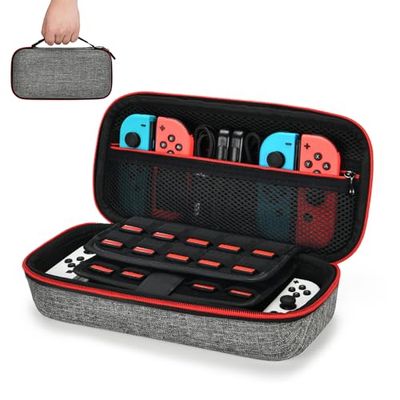 Younik Funda para NS Switch/Switch OLED Versión Mejorada Viaje rígida Case con más Espacio de Almacenamiento para 19 Juegos, Oficial Adaptador de AC y Otros Accesorios NS Switch