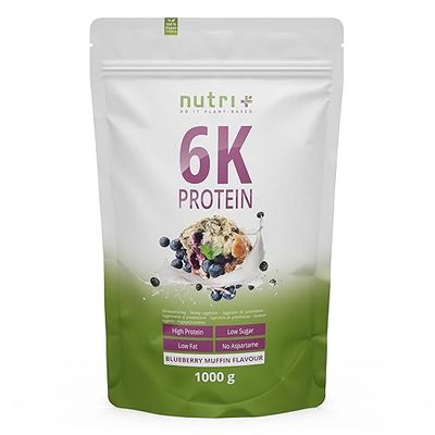 Nutri + 6K Poudre de protéines végétaliennes - Muffin aux myrtilles - sachet de 1 kg - six composants protéiques - avec d'isolat de protéines de pois