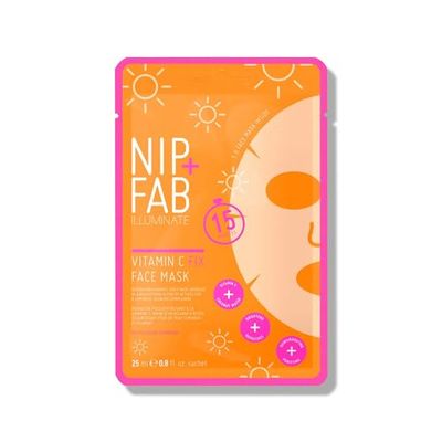 Nip + Fab Vitamin C Fix | Masque en Tissu à la Vitamine C | Eau de Noix de Coco | Extrait d'Agrumes | Masque Antioxydant Hydratant | Éclaircissement et Tonification de la Peau | 25 ml
