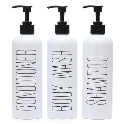HOMCDALY Lot de 3 distributeurs de shampooing et d'après-shampoing Rechargeables de 473,6 g - Bouteilles de shampooing vides - Distributeur de shampooing pour Le Corps - Blanc