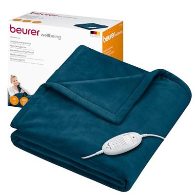 Beurer HD 75 Termocoperta Morbida Coperta Riscaldata, 6 Livelli di Temperatura, Lavabile in Lavatrice, con Spegnimento Automatico ed Extra Sicura 180 x 130 cm, Color Ocean