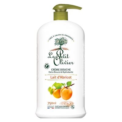 LE PETIT OLIVIER - Crème Douche Extra Douce & Hydratante - Lait D'Abricot - Pour Toute La Famille - PH Neutre Pour La Peau - Sans Savon, Sans Colorant - Fabriqué En France - 750 ml