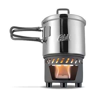 Esbit Conjunto de cozinha para combustível seco, 585 ml, aço inoxidável, tamanho compacto embalado, ar livre, campismo, desporto