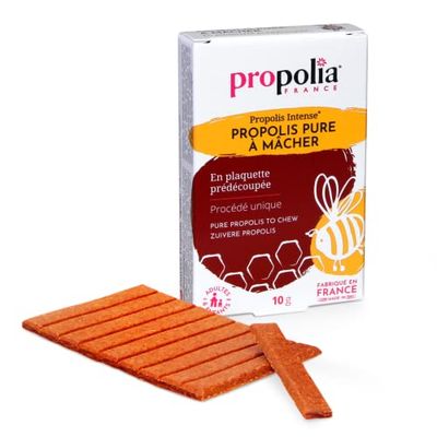PROPOLIA - Propolis pure à mâcher - Immunité, Gorge, Hygiène buccale - 100% Propolis purifiée - Complément alimentaire - Fabriquée en France - Plaquette prédécoupée - 10 g