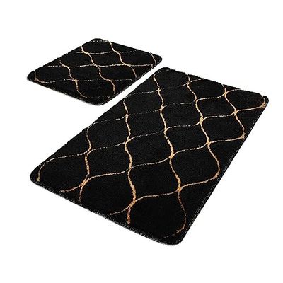 Set de alfombras de baño (2 piezas) negro y oro