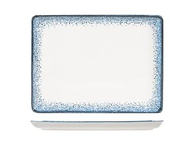 H&H Jupiter Piatto Rettangolare in Porcellana, 22x30cm, Design Moderno, Elegante, per servire le pietanze, Sfumature Blu