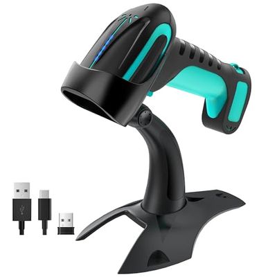 Tera Pro Lector de código de Barras QR de Calidad Industrial 2D Inalámbrico 1D Escáner de Mano 2.4G Inalámbrico + Bluetooth Excelente Resistencia a caídas (3 m) con Soporte súper Estable, 8100 Azul