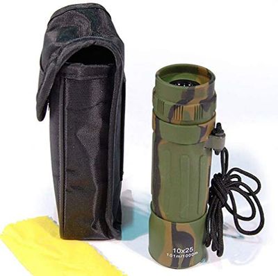 Binocolo Monoculare 10X25 Ricoperto In Gomma Mimetico Woodland Mil Tec