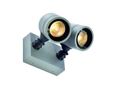 SLV plafone Illuminazione per pareti, vialetti, ingressi, Spot LED, Applique da Esterno, Lampada da Giardino, faretto a soffitto / GU10 IP55 50W, MYRA Wall Grigio Argento a Due Fiamme