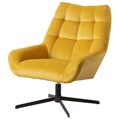 Selsey Sherley - Fauteuil pivotant (Tissu Velours Jaune, Dossier matelassé)