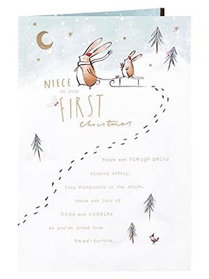 Clintons: Sledging Bunnies Niece's 1e Xmas Kerstkaart