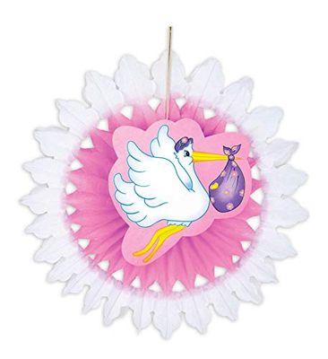 W WIDMANN Rosa Stork Flag Paper Fan Prop Party Fancy Dress 50 cm Accessory
