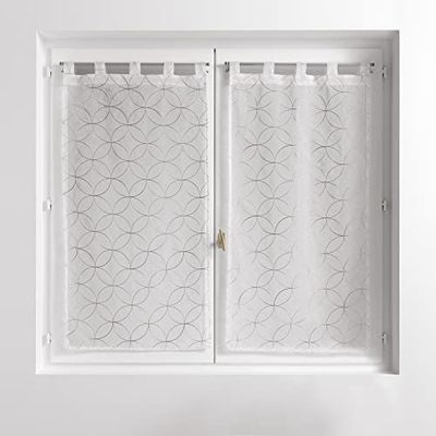Douceur d'Intérieur, Paire de Voilages à Passants (2 x 60 x 120 Cm) Olympia Gris, Voile Sablé Brodé
