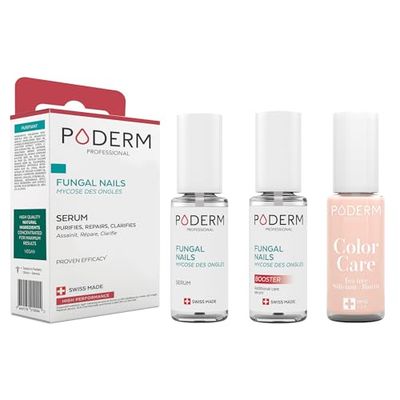 PODERM - 3 PRODUCTOS | MICOSIS DE LA UÑA TRATAMIENTO 3en1 | Esmalte de uñas Rosa Empolvado | BIO | TRATA Y DA COLOR | Tratamiento profesional Pies/Manos | Fácil y rápido | Fabricado en Suiza