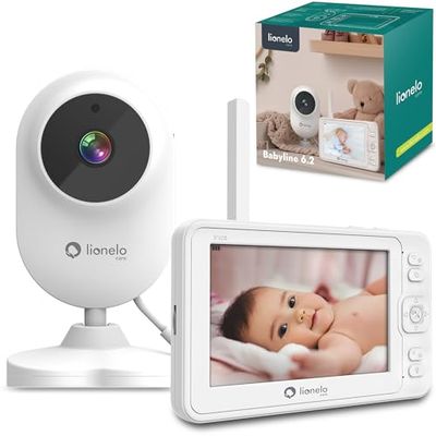 LIONELO Babyline 6.2 Baby Monitor con videocamera Full HD Display 5 pollici Modalità notturna Comunicazione bidirezionale Portata 200m Allarme Sensore di movimento e temperatura Funzione VOX Ninnenann