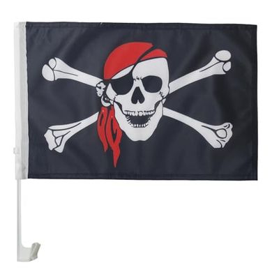AZ FLAG Bandera De Coche Pirata Con Bandana Rojo 45x30cm - Banderina Auto Con Calavera 30 x 45 cm, Banderita ventana coche, Car Flag