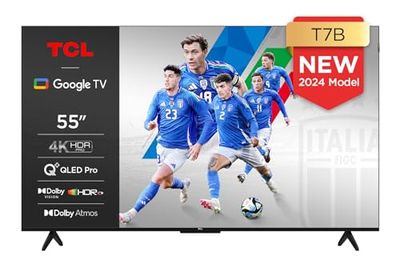 TCL 55T7B, TV QLED 55”, 4K Ultra HD, Google TV (Dolby Vision & Atmos, Controllo vocale hands-free, compatibile con Google assistant & Alexa)