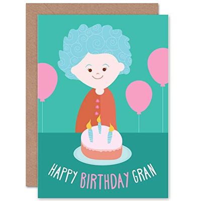 Wee Blue Coo Card Birthday Happy Gran Granny Cake Bougies Cadeau Ballon
