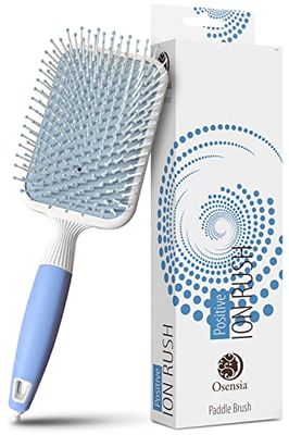 Soft Paddle Brush Infused with Ionic Minerals -Anti Static Flat Detangler Brush for Hair Styling, Blow Drying, Straightening - Gentle, Nylon Bristles, Easy Comfort Grip Flat by Osensia (Paddle)