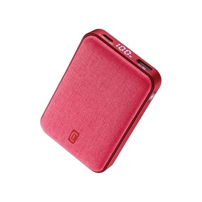 Cellularline GLAM PD 10000 Power Bank 10000mAh con Display LCD, Ricarica Rapida 20W, 3 Porte USB-C I/O 18W, Output 18W, Finiture in Tessuto, per Smartphone, Rosso
