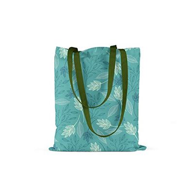 Bonamaison, 100% Algodón Bolso De Mano Impreso, Bolso de la Compra Reutilizable, Bolso De Compras, Ecológico, Plegable, Bolso de Tela de Lona con Asas Verdes, 34X40 Cm - Fabricado en Turquía