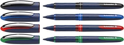 Schneider One Business Non-Retractable Ballpoint Pens with Liquid Ink, Pack of 4 (1 Black/Red/Blue/Green)