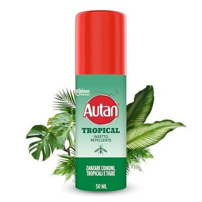 Autan Tropical Mini Spray Antizanzare Forte, Repellente Zanzare con Azione Protettiva Duratura, Fino a 8 Ore di protezione, Adatto ai Viaggi in Luoghi Tropicali, 6 Confezioni da 50 ml
