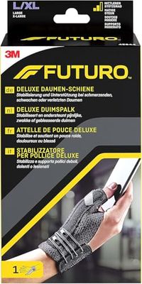 FUTURO Deluxe duimrail, maat L - XL (16,5-20,3 cm), zwart, verstelbaar, voor stabilisatie bij pijn, letsel of zwakke duimgewrichten