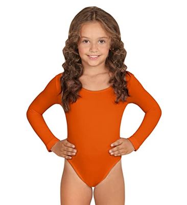 Widmann 04317 - Body met lange mouwen voor meisjes, carnaval, dansers, vlinders, themafeesten, maat 4-7 jaar, oranje kleur