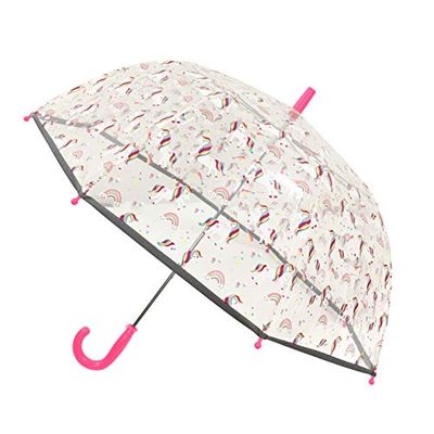 Przezroczysty parasol bąbelkowy dla dzieci SMARTBULLE - fluorescencyjne obramowanie: Wiatroszczelna; Średnica=71cm; Otwierana ręcznie; Parasol dla dziewczynki; Wzór: Jednorożec.