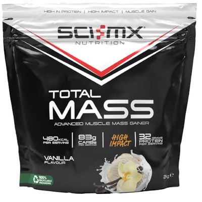 SCI-MX Total Mass - Advanced Muscle Mass Gainer Protein Powder - Muscle Growth & Weight Gain in Vanilla • 32g Protein + 480 Calories per Serving • Non-GMO • 2kg