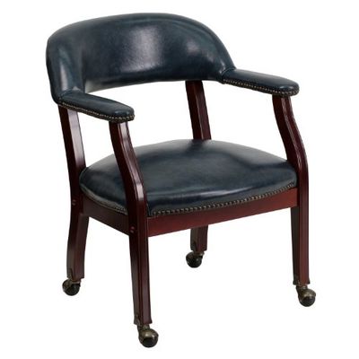 Flash Furniture Conferentiestoel met accent nagelbekleding en wielen, hout, marineblauw vinyl, set van 1