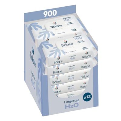 BIOLANE - Chusteczki dla niemowląt na wodę - 900 chusteczek - Zestaw 12x75 - Delikatne i skuteczne czyszczenie - Od urodzenia - Francuska jakość