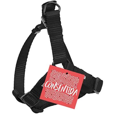 Petral Tuigje voor middelgrote honden T2 - maat M 30-40 x 1,5 cm - zwart - effen bedrukt - robuust weefsel van nylon - gemakkelijk te gespen - hondenaccessoires - Consentida