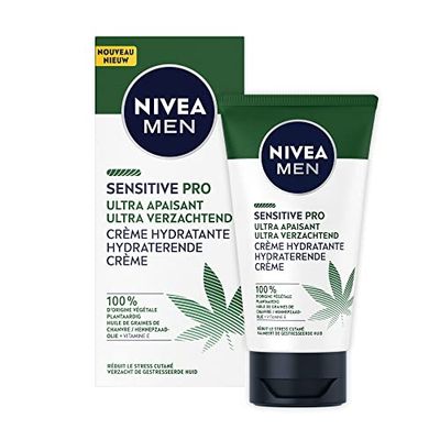 NIVEA MEN Crème hydratante visage ultra-apaisante Sensitive Pro (1 x 75 ml), Crème visage hydratante à l’Huile de Chanvre Bio, Soin homme apaisant à la formule vegan
