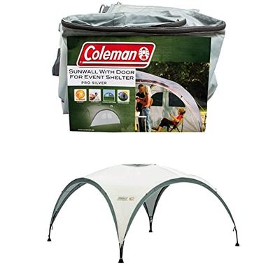 Coleman Event Shelter Evenemangstält, Vit, 13,32 m² & Coleman sidopanel för evenemangsskydd L och evenemang skydd Pro L 3,6 x 3,6 m, lusthus sidopanel med dörr och fönster, solskydd, vattentåligt
